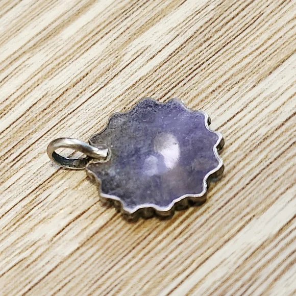 1960s Vintage Petit Point Turquoise Flower Cluster Sterling Silver Tiny Pendant